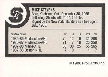 1988-89 ProCards Springfield Indians (AHL) #NNO Mike Stevens Back