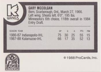 1988-89 ProCards Kalamazoo Wings (IHL) #NNO Gary McColgan Back