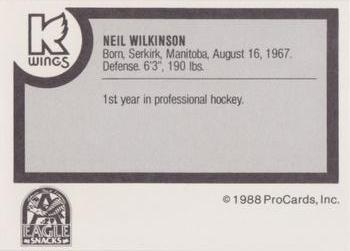 1988-89 ProCards Kalamazoo Wings (IHL) #NNO Neil Wilkinson Back