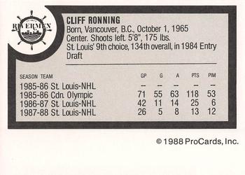 1988-89 ProCards Peoria Rivermen (IHL) #NNO Cliff Ronning Back