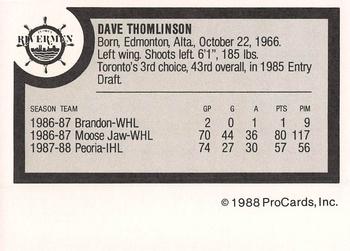1988-89 ProCards Peoria Rivermen (IHL) #NNO Dave Thomlinson Back