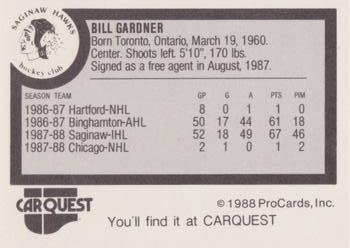 1988-89 ProCards Saginaw Hawks (IHL) #NNO Bill Gardner Back