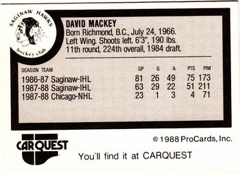 1988-89 ProCards Saginaw Hawks (IHL) #NNO David Mackey Back