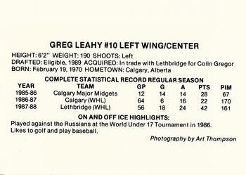 1988-89 Portland Winterhawks (WHL) #NNO Greg Leahy Back