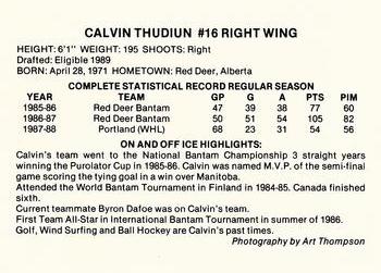 1988-89 Portland Winterhawks (WHL) #NNO Calvin Thudium Back