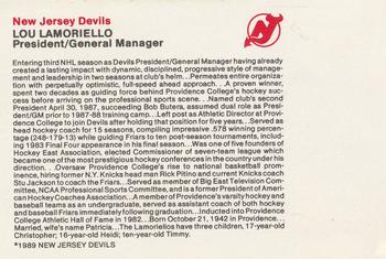 1989-90 New Jersey Devils #NNO Lou Lamoriello Back