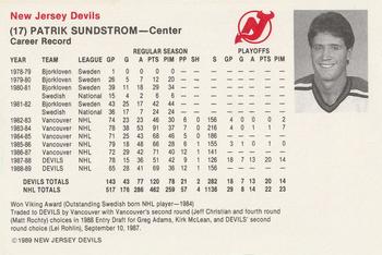 1989-90 New Jersey Devils #NNO Patrik Sundstrom Back