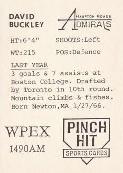 1989-90 Pinch Hit Hampton Roads Admirals (ECHL) #NNO David Buckley Back