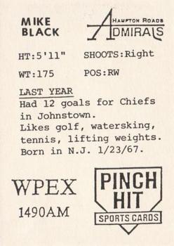 1989-90 Pinch Hit Hampton Roads Admirals (ECHL) #NNO Mike Black Back