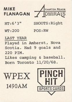1989-90 Pinch Hit Hampton Roads Admirals (ECHL) #NNO Mike Flanagan Back