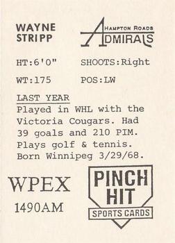 1989-90 Pinch Hit Hampton Roads Admirals (ECHL) #NNO Wayne Stripp Back