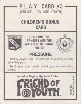 1989-90 Kitchener Rangers (OHL) Police #3 Children's Bonus Card Back