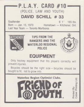 1989-90 Kitchener Rangers (OHL) Police #10 David Schill Back