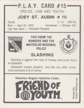 1989-90 Kitchener Rangers (OHL) Police #15 Joey St. Aubin Back