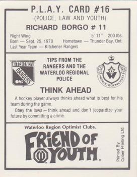 1989-90 Kitchener Rangers (OHL) Police #16 Richard Borgo Back