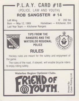 1989-90 Kitchener Rangers (OHL) Police #18 Rob Sangster Back