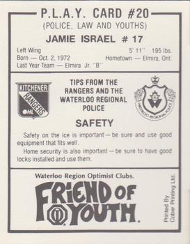 1989-90 Kitchener Rangers (OHL) Police #20 Jamie Israel Back