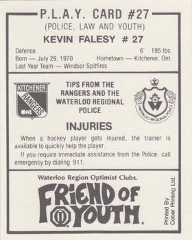 1989-90 Kitchener Rangers (OHL) Police #27 Kevin Falesy Back