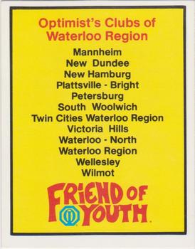 1989-90 Kitchener Rangers (OHL) Police #30 Optimist's Sponsor Card Front