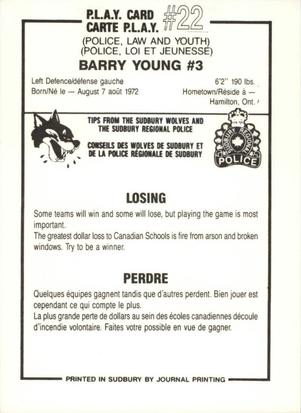 1989-90 Sudbury Wolves (OHL) Police #22 Barry Young Back