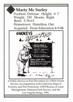 1990-91 Smokey Los Angeles Kings  #18 Marty McSorley Back
