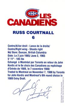 1990-91 Montreal Canadiens Postcards #NNO Russ Courtnall Back