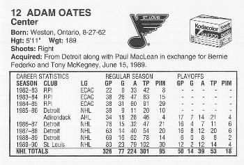 1990-91 Kodak St. Louis Blues #17 Adam Oates Back