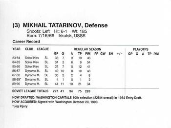 1990-91 Kodak Washington Capitals #NNO Mikhail Tatarinov Back