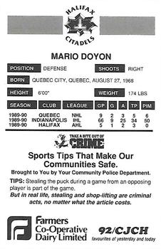 1990-91 Halifax Citadels (AHL) Police #NNO Mario Doyon Back