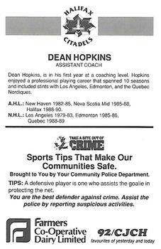 1990-91 Halifax Citadels (AHL) Police #NNO Dean Hopkins Back