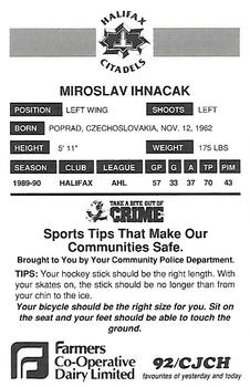 1990-91 Halifax Citadels (AHL) Police #NNO Miroslav Ihnacak Back
