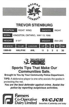 1990-91 Halifax Citadels (AHL) Police #NNO Trevor Stienburg Back