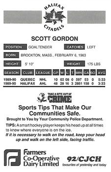 1990-91 Halifax Citadels (AHL) Police #NNO Scott Gordon Back