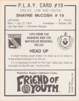 1990-91 Kitchener Rangers (OHL) Police #19 Shayne McCosh Back