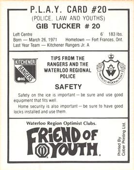 1990-91 Kitchener Rangers (OHL) Police #20 Gib Tucker Back