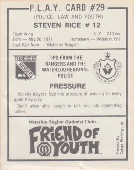 1990-91 Kitchener Rangers (OHL) Police #29 Steven Rice Back