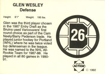1991-92 Sports Action Boston Bruins #NNO Glen Wesley Back
