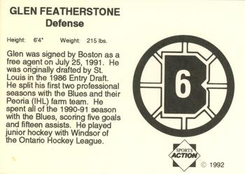 1991-92 Sports Action Boston Bruins #NNO Glen Featherstone Back