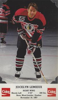1991-92 Coca-Cola Chicago Blackhawks #NNO Jocelyn Lemieux Front