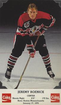 1991-92 Coca-Cola Chicago Blackhawks #NNO Jeremy Roenick Front