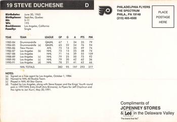 1991-92 Philadelphia Flyers Postcards #NNO Steve Duchesne Back