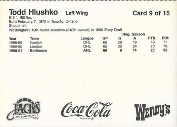 1991-92 Baltimore Skipjacks (AHL) #9 Todd Hlushko Back