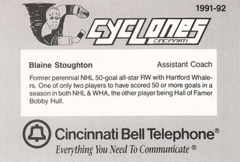1991-92 Cincinnati Cyclones (IHL) #24 Blaine Stoughton Back