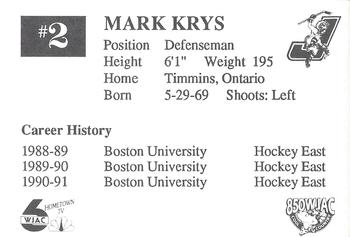 1991-92 Johnstown Chiefs (ECHL) #NNO Mark Krys Back