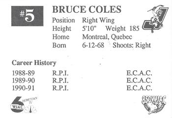 1991-92 Johnstown Chiefs (ECHL) #NNO Bruce Coles Back