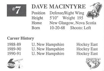 1991-92 Johnstown Chiefs (ECHL) #NNO Dave MacIntyre Back