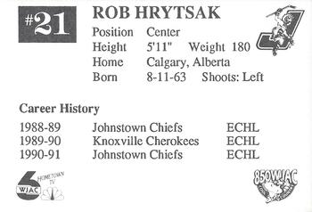 1991-92 Johnstown Chiefs (ECHL) #NNO Rob Hrytsak Back