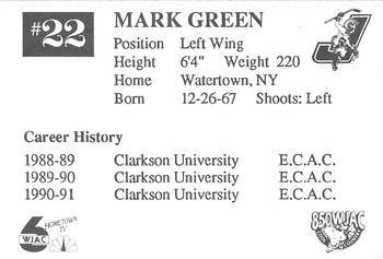 1991-92 Johnstown Chiefs (ECHL) #NNO Mark Green Back
