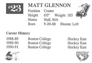 1991-92 Johnstown Chiefs (ECHL) #NNO Matt Glennon Back