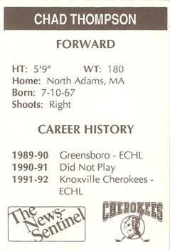 1991-92 Knoxville Cherokees (ECHL) #NNO Chad Thompson Back